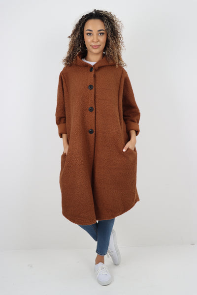 Italian Oversized Pockets Hooded Long Sleeve Coat