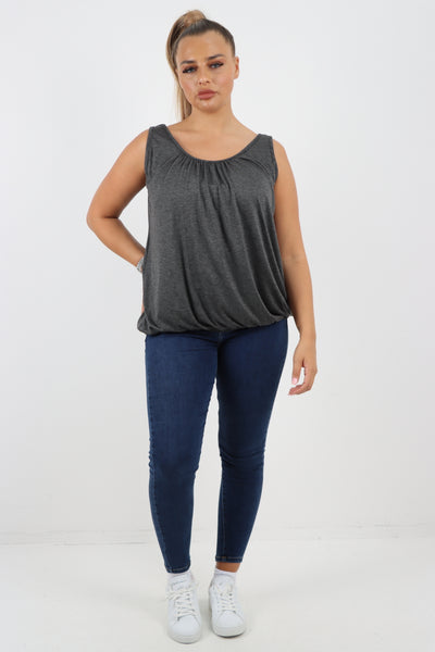 Italian Plain Basic Elasticated Hem Vest top