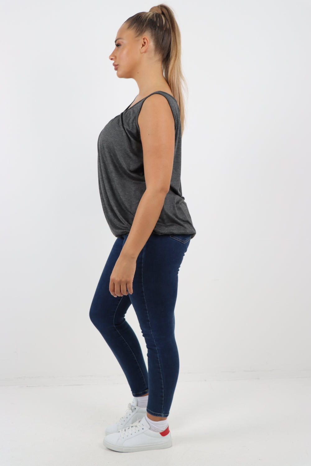 Italian Plain Basic Elasticated Hem Vest top