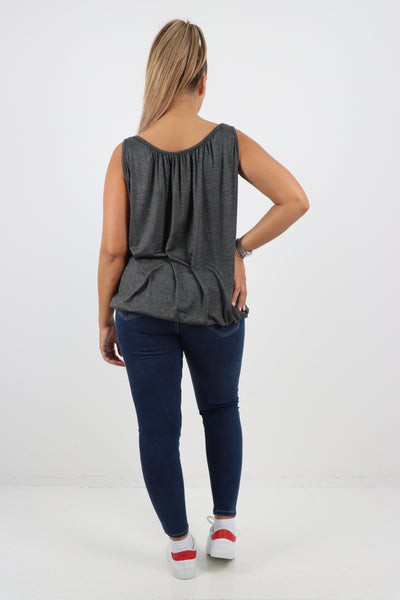 Italian Plain Basic Elasticated Hem Vest top