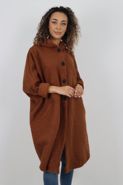 Italian Oversized Pockets Hooded Long Sleeve Coat