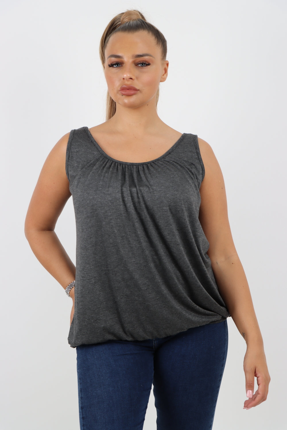 Italian Plain Basic Elasticated Hem Vest top