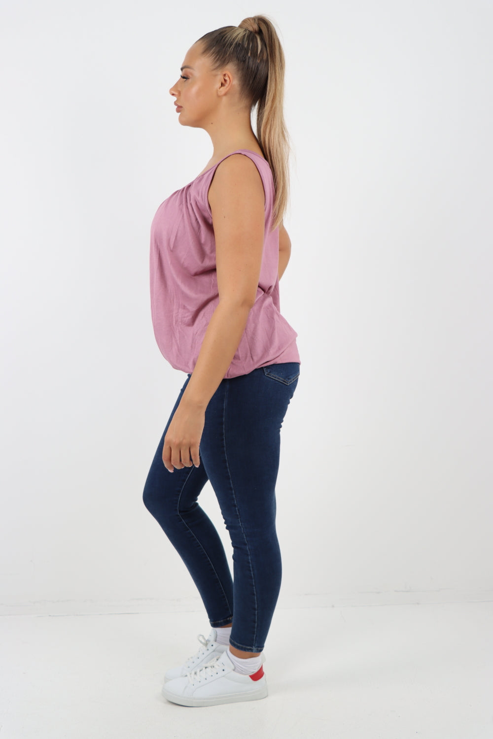 Italian Plain Basic Elasticated Hem Vest top