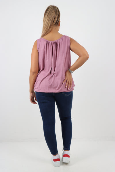 Italian Plain Basic Elasticated Hem Vest top