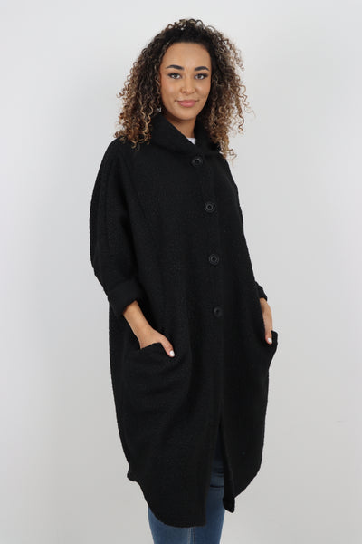 Italian Oversized Pockets Hooded Long Sleeve Coat