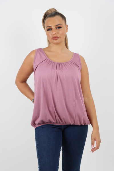 Italian Plain Basic Elasticated Hem Vest top