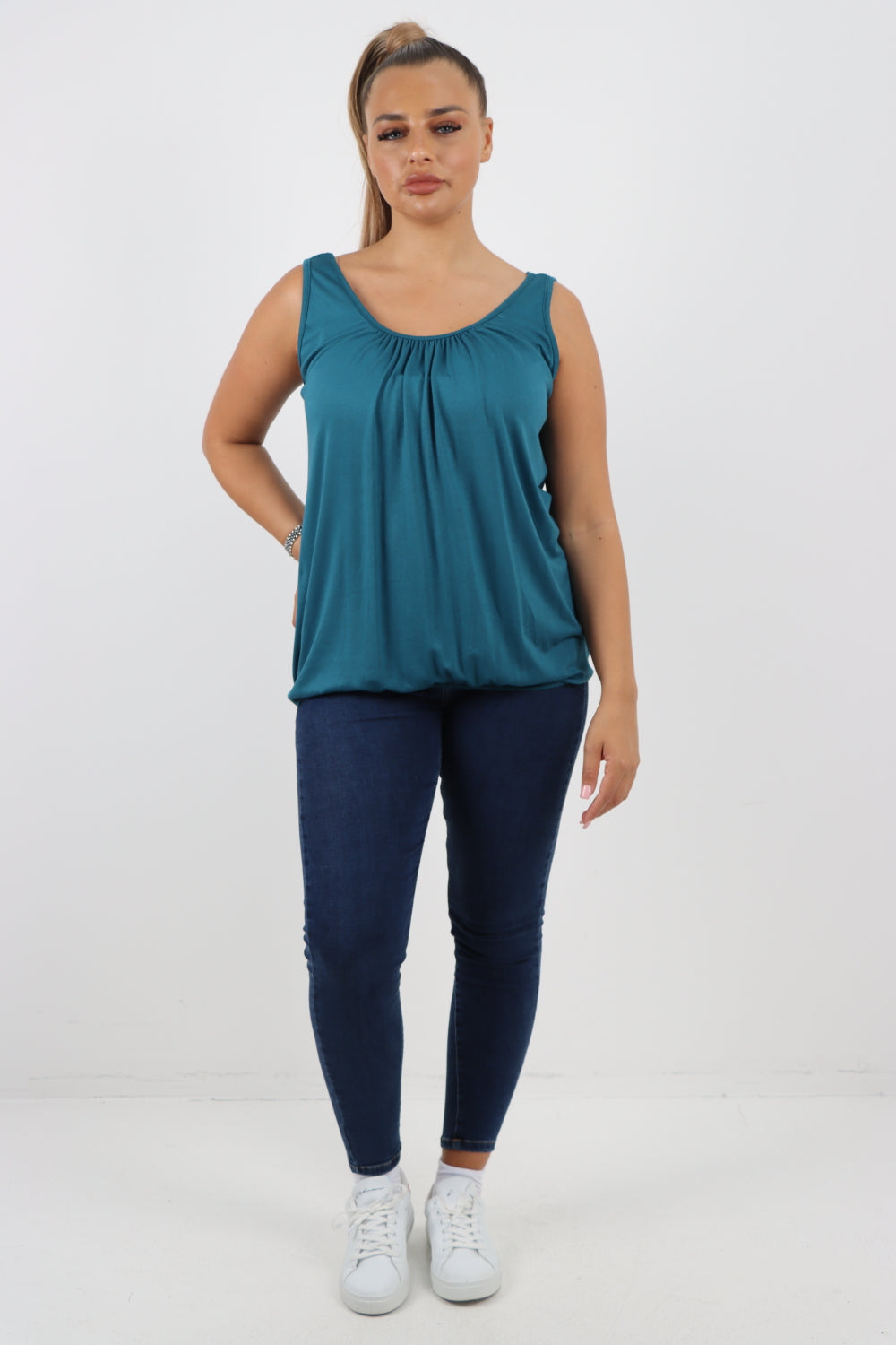 Italian Plain Basic Elasticated Hem Vest top