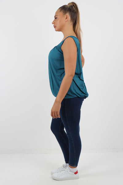 Italian Plain Basic Elasticated Hem Vest top