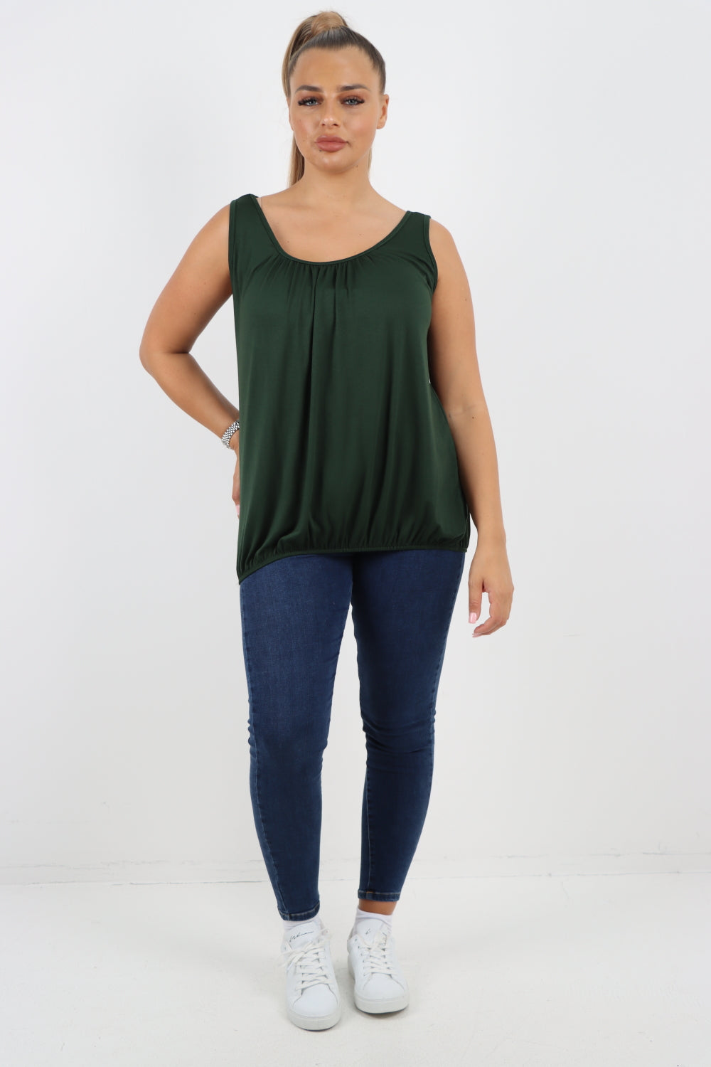 Italian Plain Basic Elasticated Hem Vest top