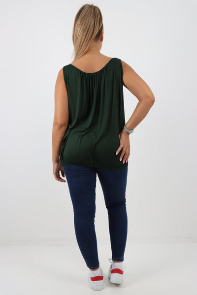 Italian Plain Basic Elasticated Hem Vest top