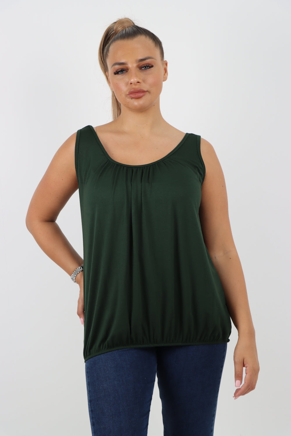 Italian Plain Basic Elasticated Hem Vest top