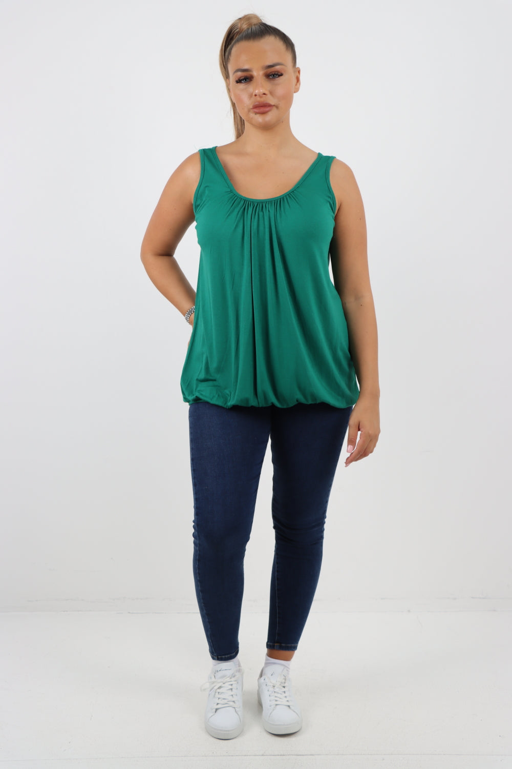 Italian Plain Basic Elasticated Hem Vest top