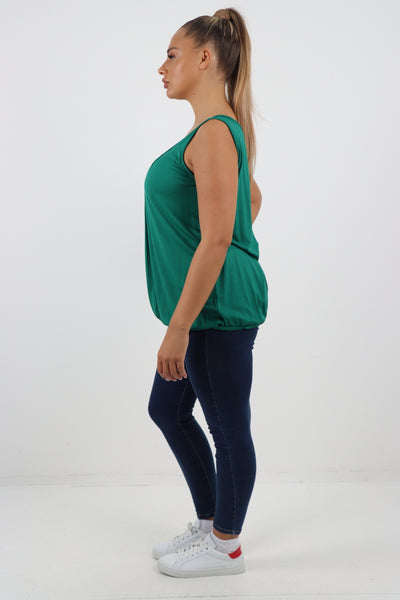 Italian Plain Basic Elasticated Hem Vest top