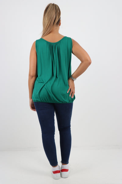 Italian Plain Basic Elasticated Hem Vest top