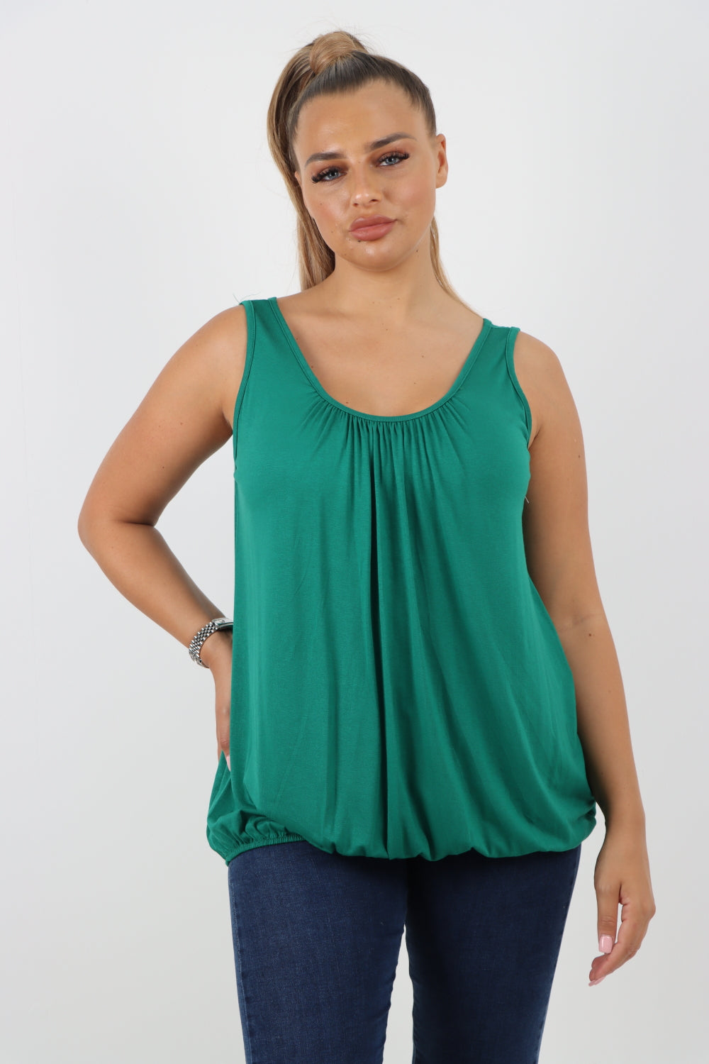 Italian Plain Basic Elasticated Hem Vest top