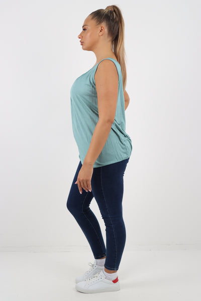 Italian Plain Basic Elasticated Hem Vest top