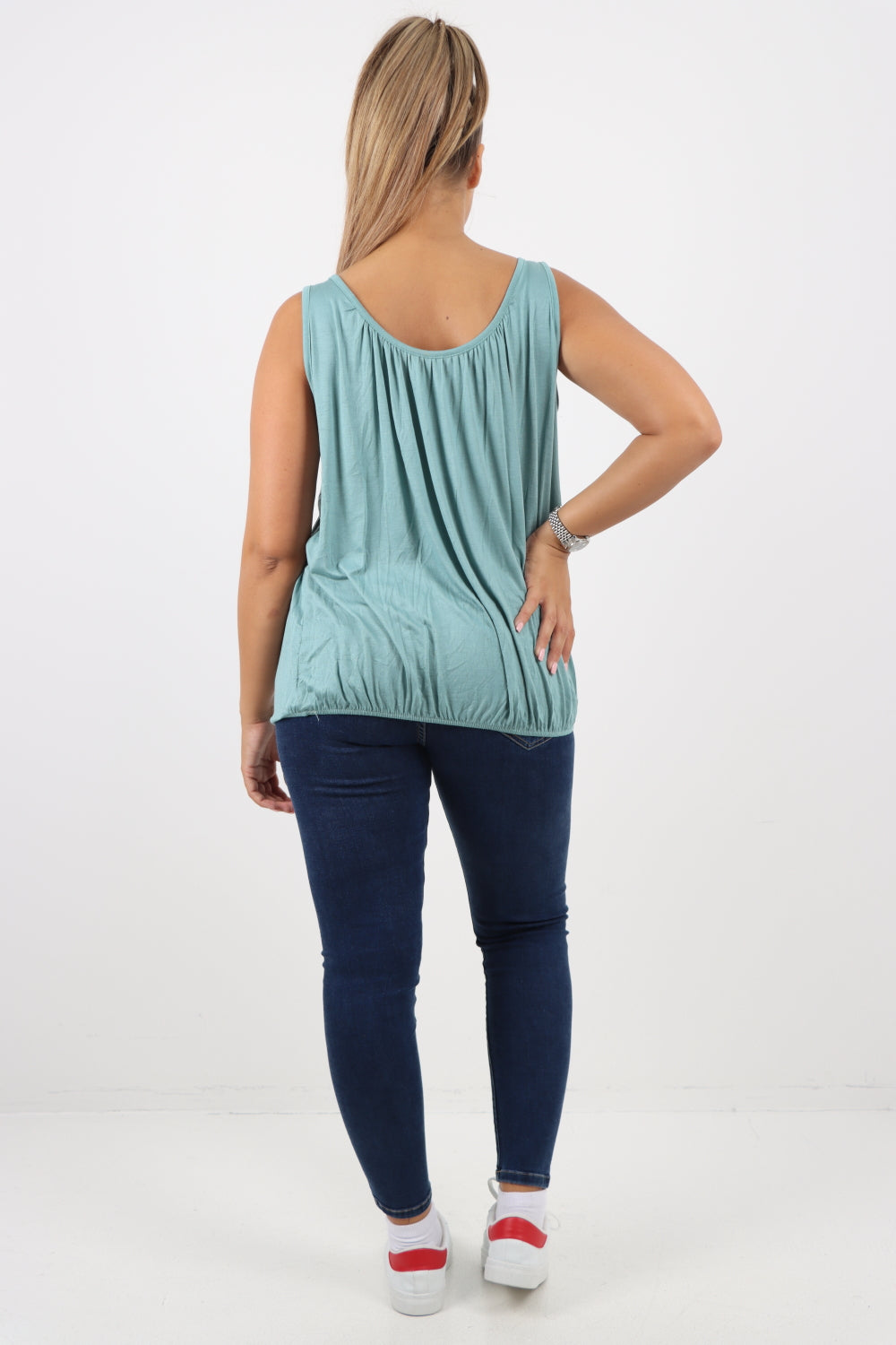 Italian Plain Basic Elasticated Hem Vest top