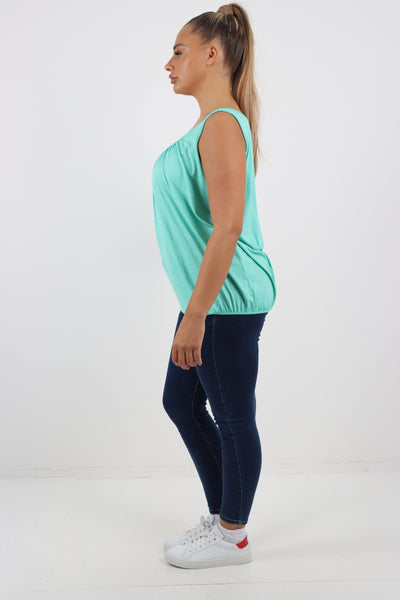 Italian Plain Basic Elasticated Hem Vest top