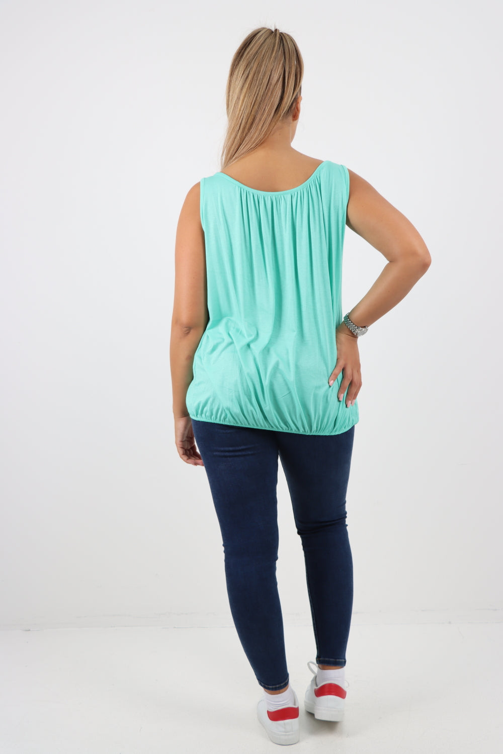 Italian Plain Basic Elasticated Hem Vest top