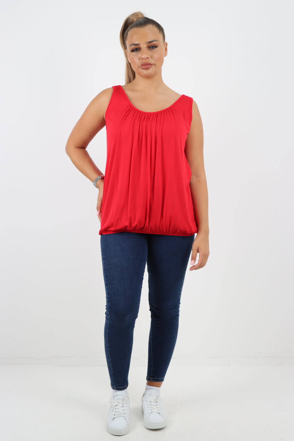 Italian Plain Basic Elasticated Hem Vest top