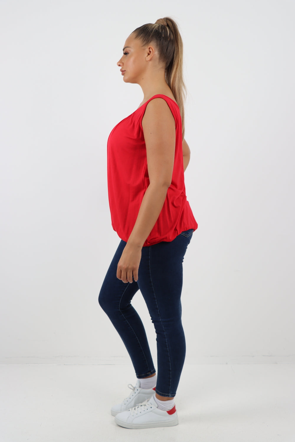 Italian Plain Basic Elasticated Hem Vest top