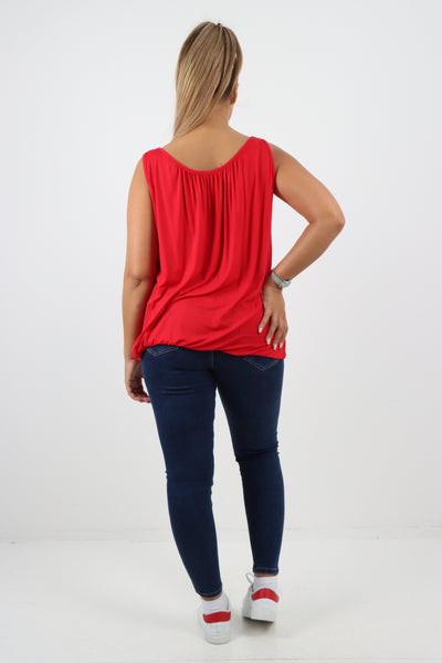 Italian Plain Basic Elasticated Hem Vest top