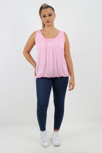 Italian Plain Basic Elasticated Hem Vest top