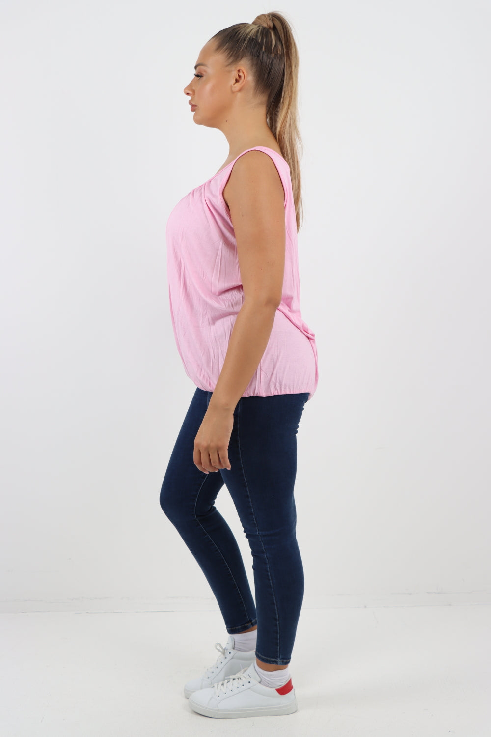 Italian Plain Basic Elasticated Hem Vest top