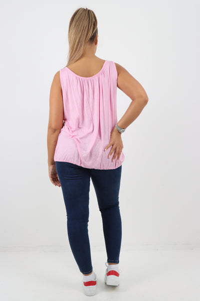 Italian Plain Basic Elasticated Hem Vest top