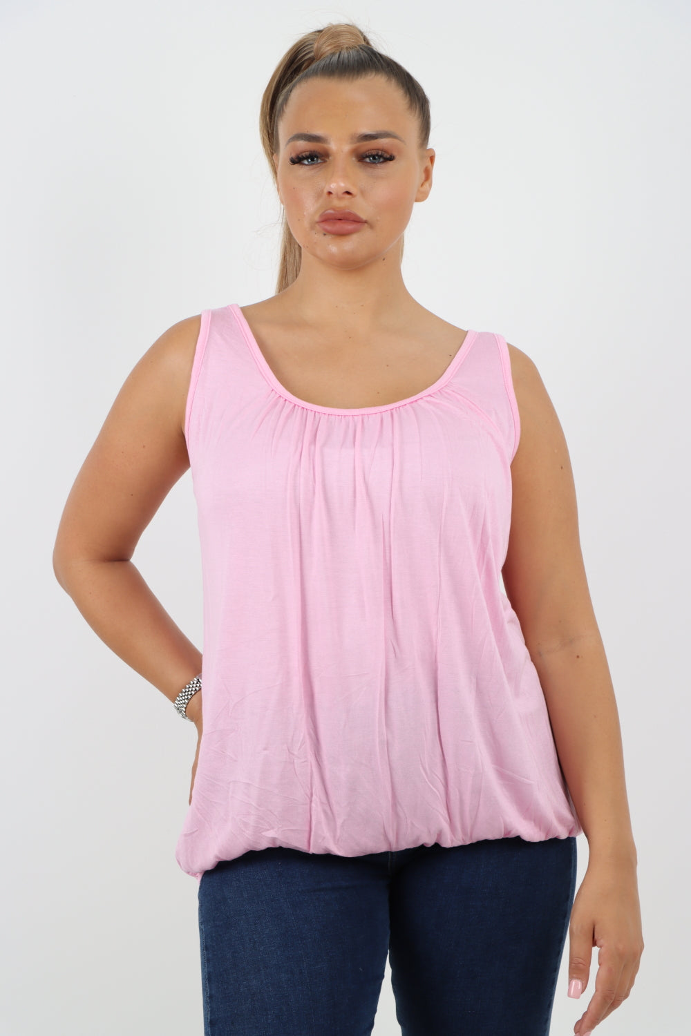 Italian Plain Basic Elasticated Hem Vest top