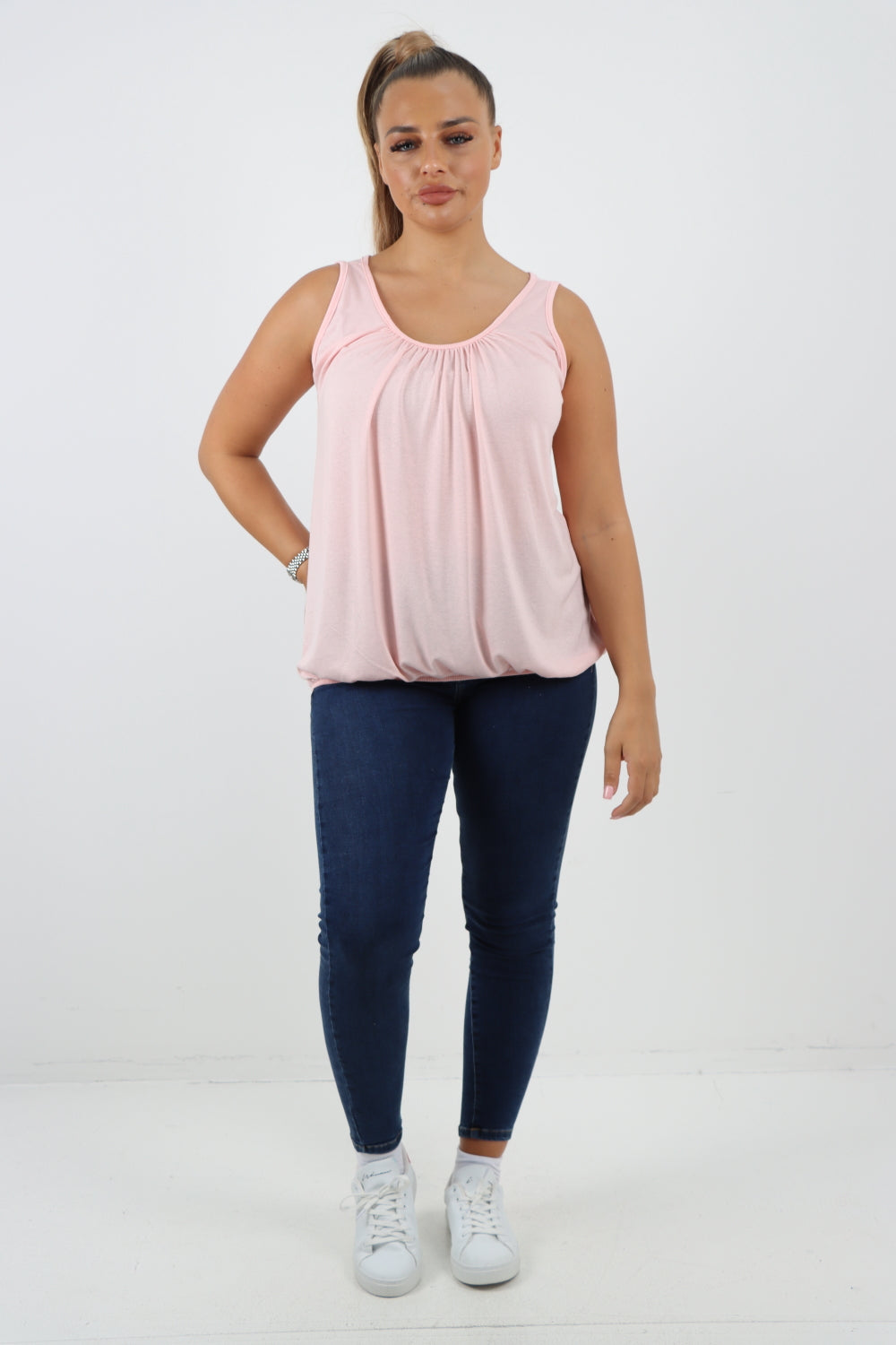 Italian Plain Basic Elasticated Hem Vest top