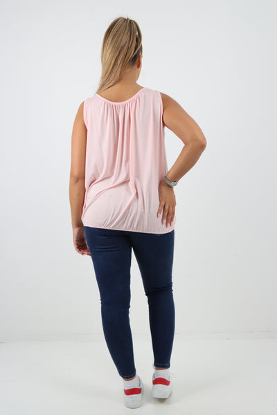 Italian Plain Basic Elasticated Hem Vest top