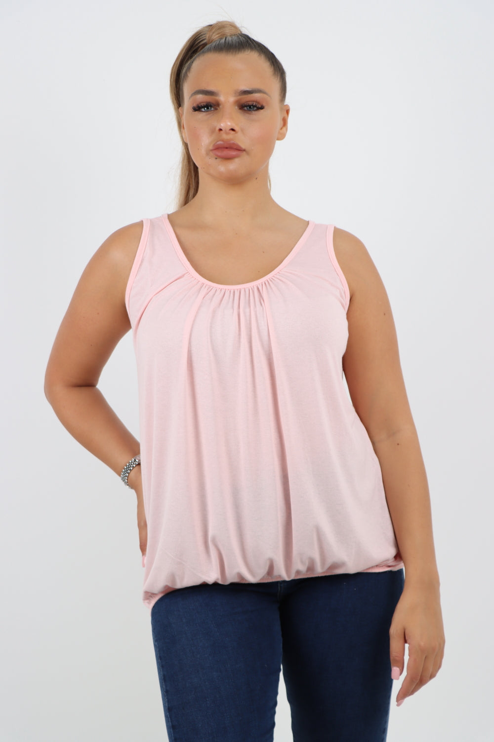 Italian Plain Basic Elasticated Hem Vest top