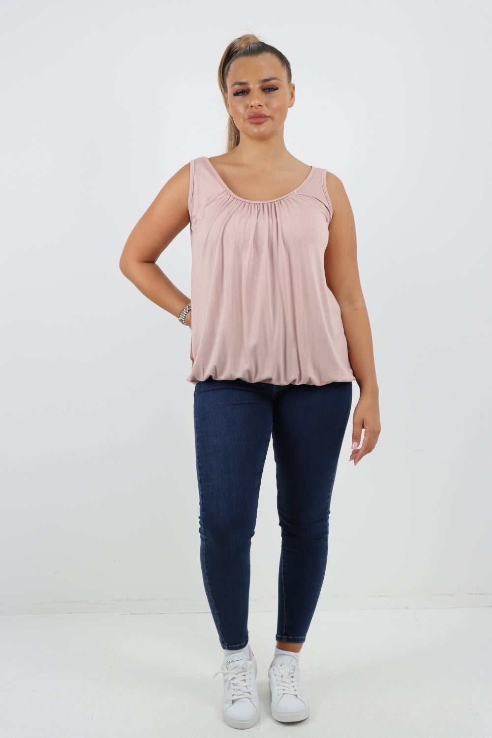 Italian Plain Basic Elasticated Hem Vest top