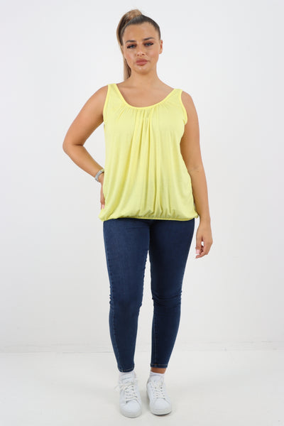 Italian Plain Basic Elasticated Hem Vest top