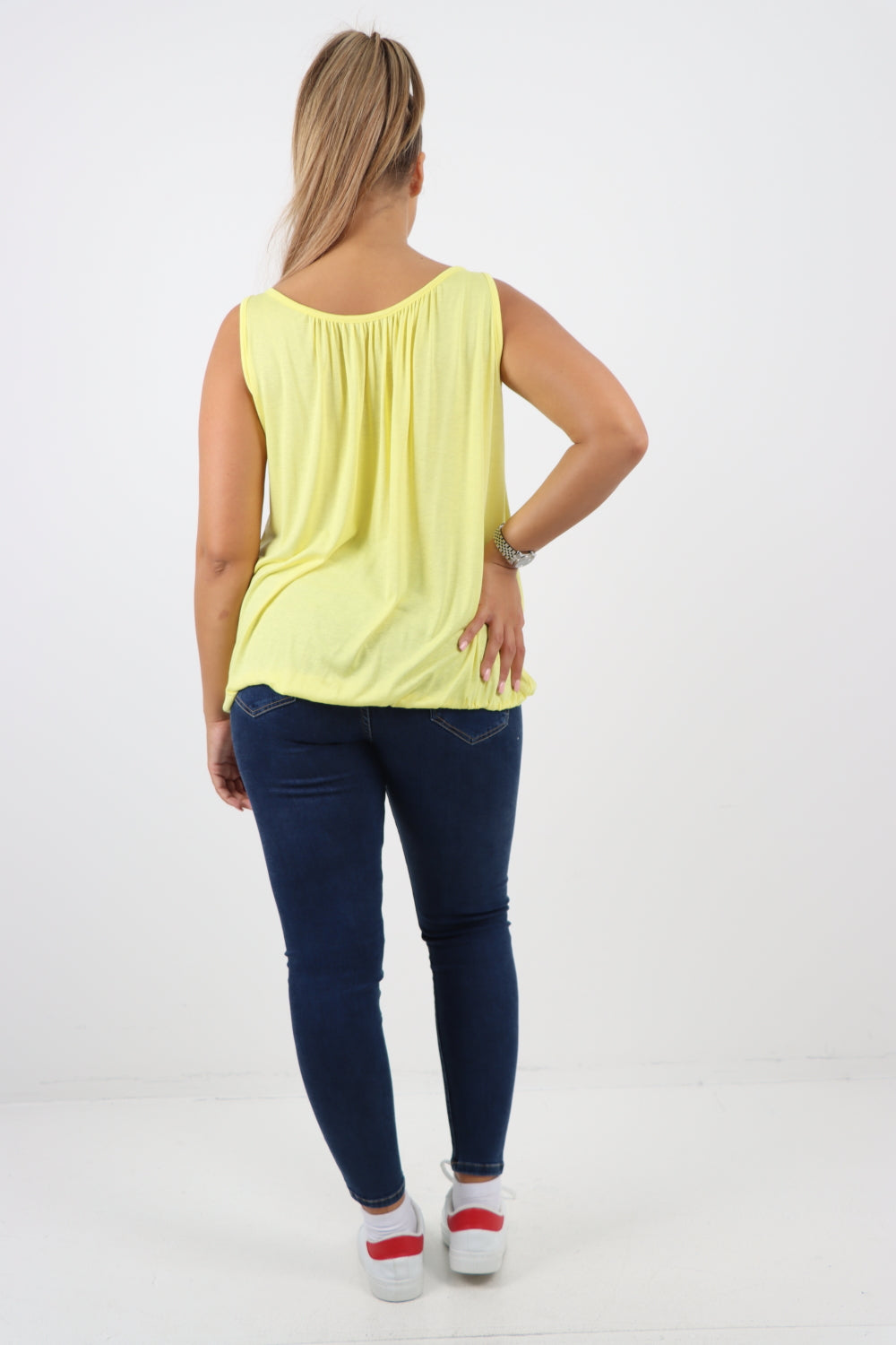 Italian Plain Basic Elasticated Hem Vest top