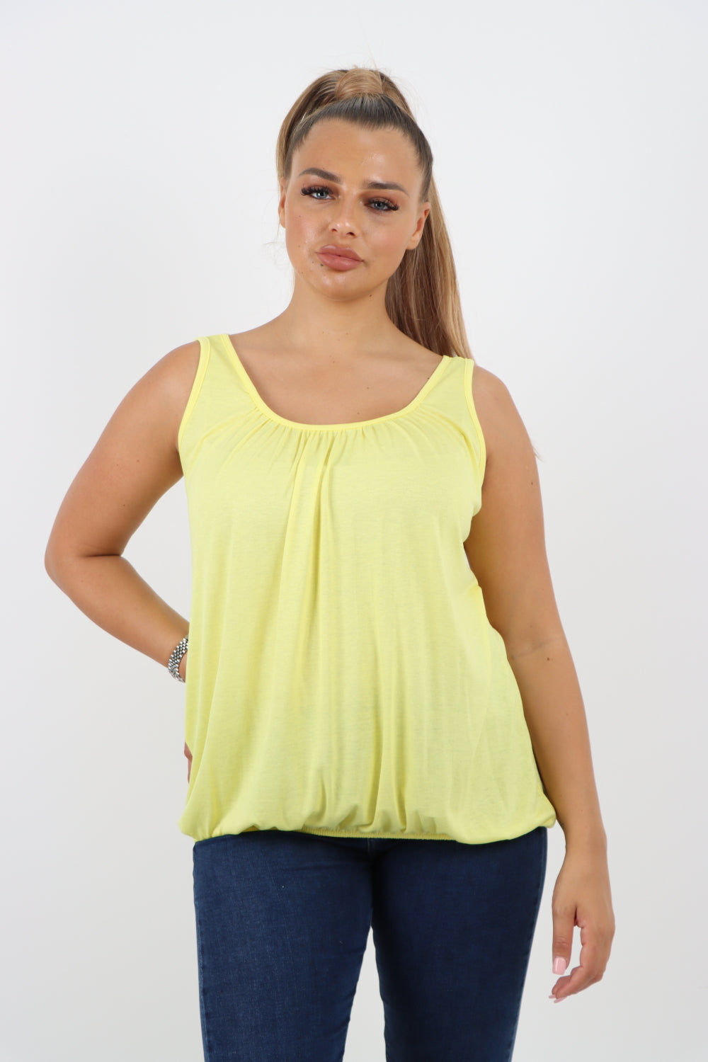 Italian Plain Basic Elasticated Hem Vest top