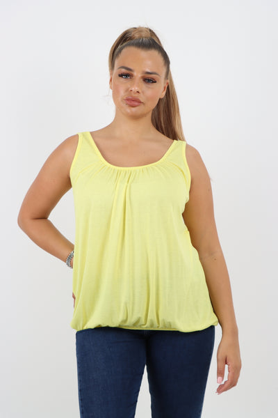 Italian Plain Basic Elasticated Hem Vest top