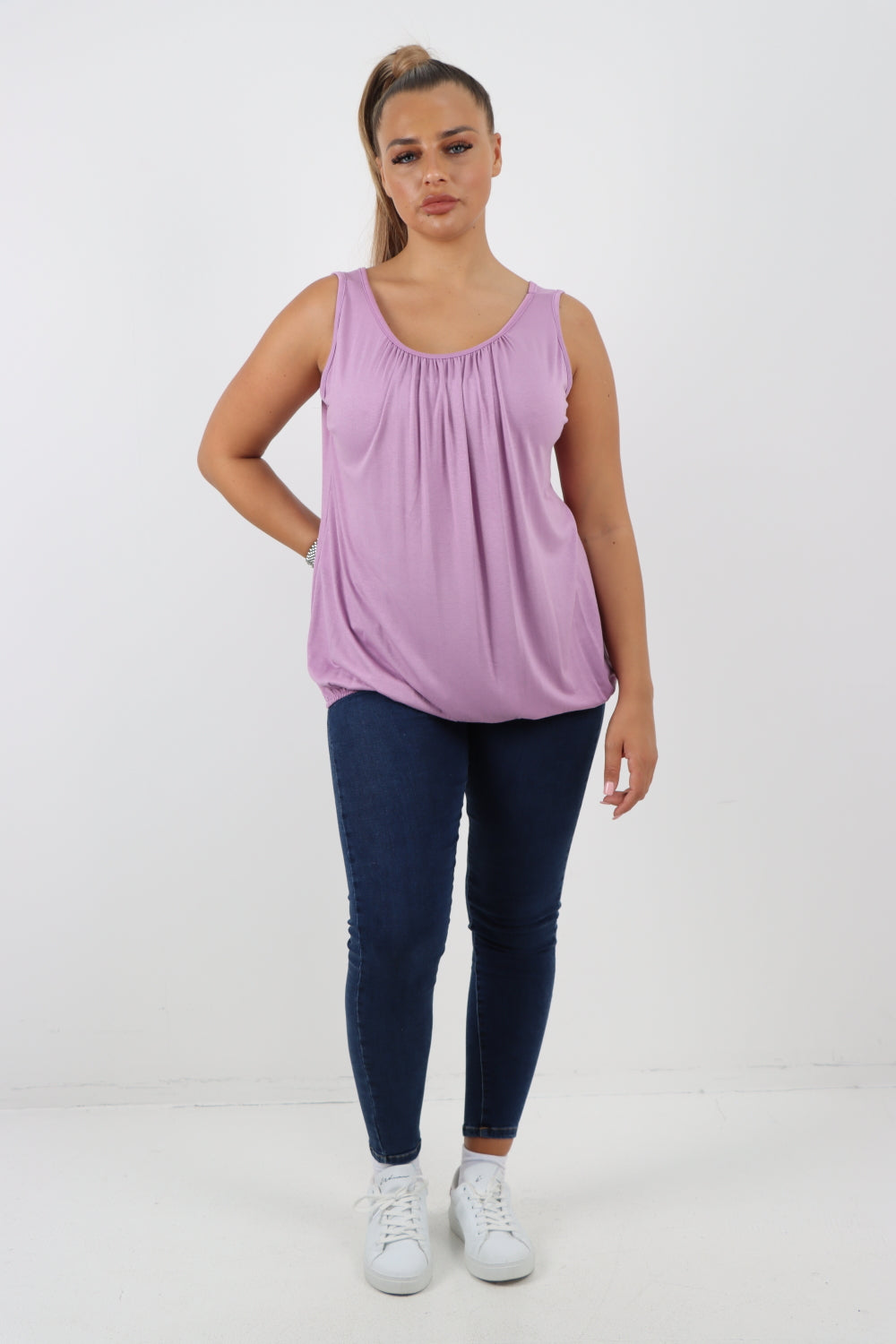 Italian Plain Basic Elasticated Hem Vest top