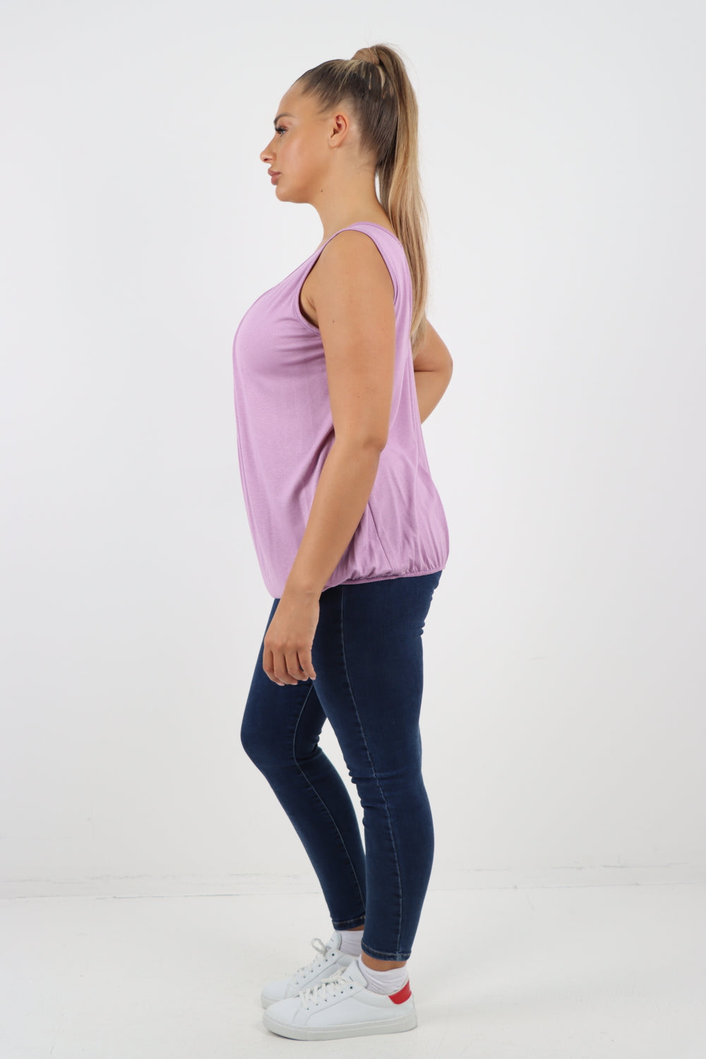 Italian Plain Basic Elasticated Hem Vest top