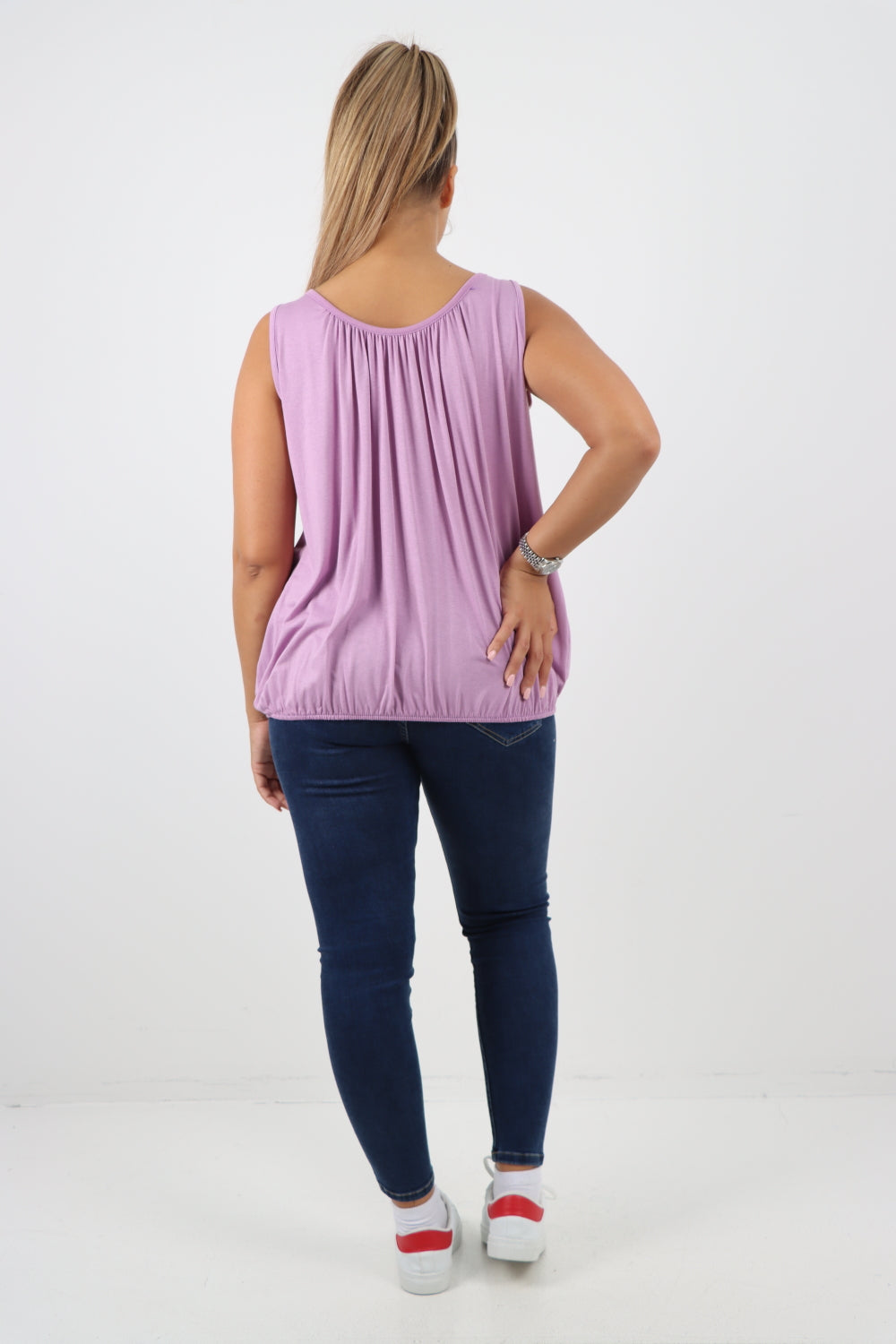 Italian Plain Basic Elasticated Hem Vest top