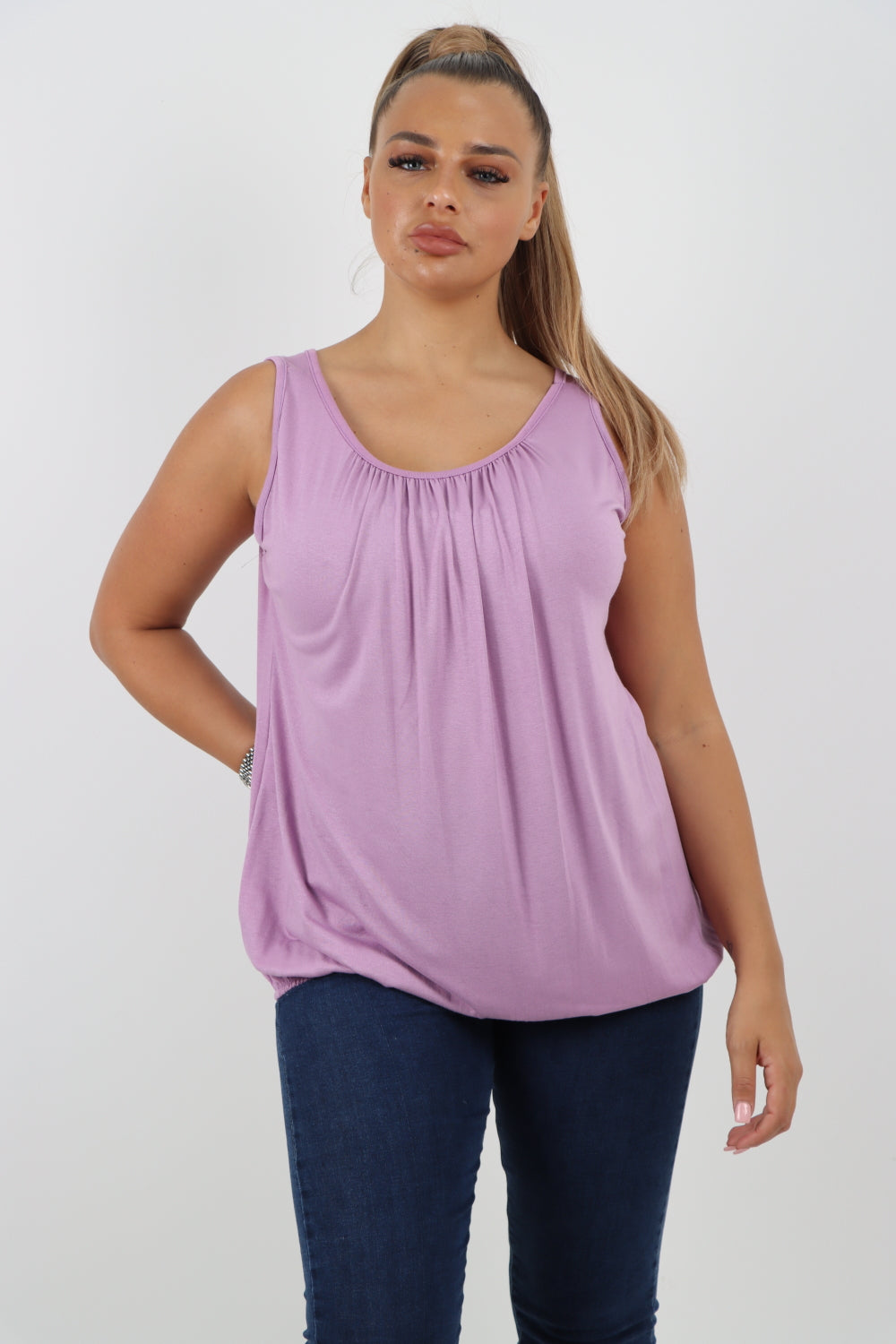 Italian Plain Basic Elasticated Hem Vest top