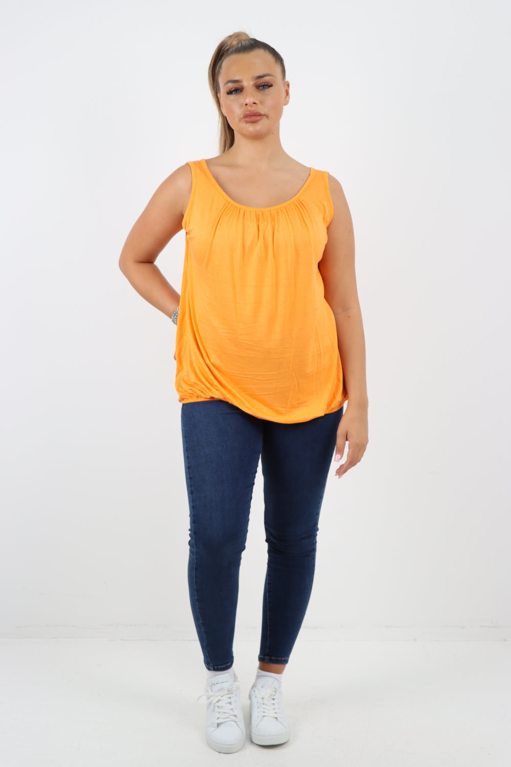 Italian Plain Basic Elasticated Hem Vest top