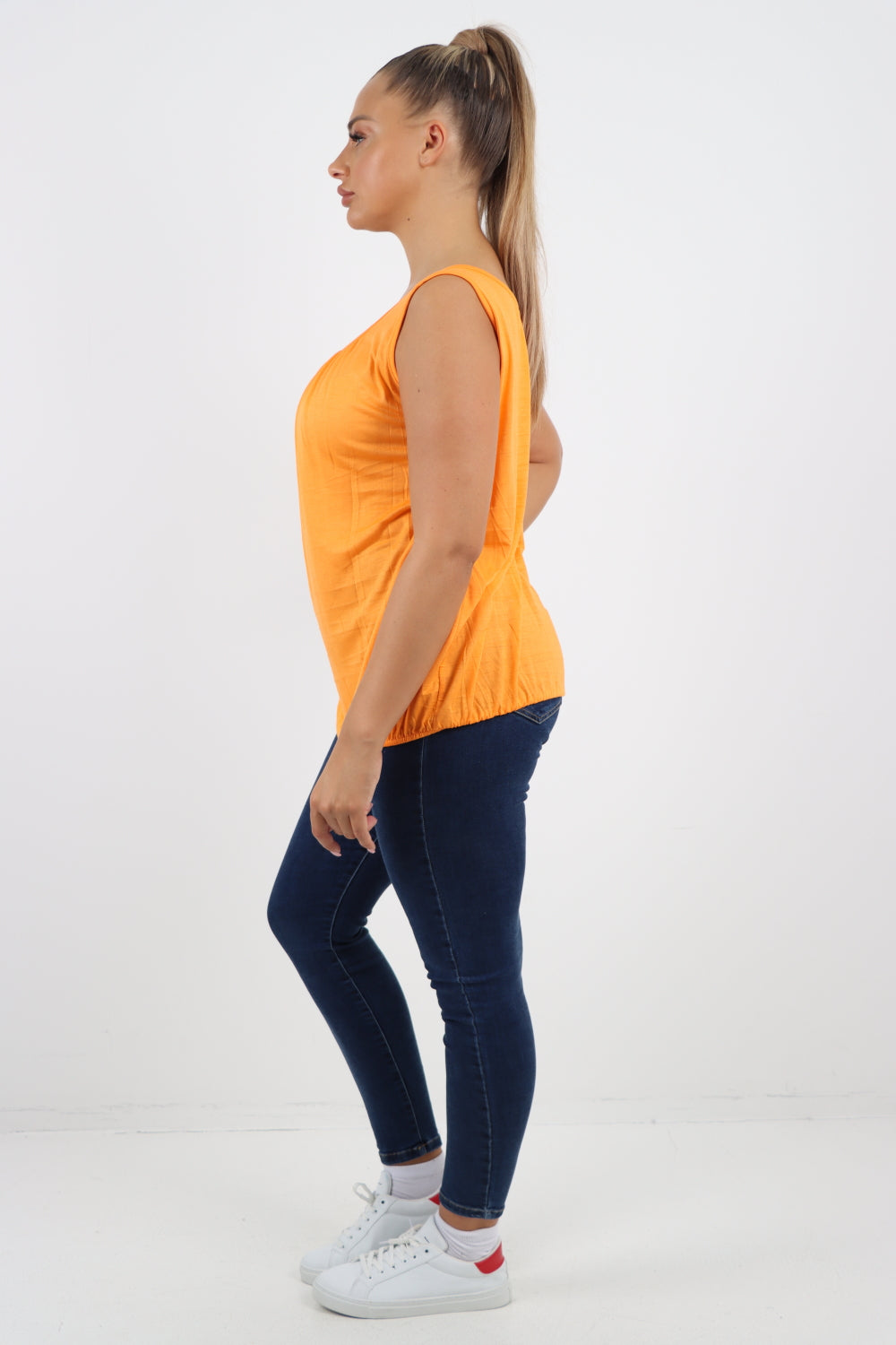 Italian Plain Basic Elasticated Hem Vest top