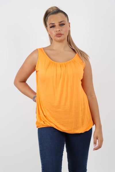 Italian Plain Basic Elasticated Hem Vest top