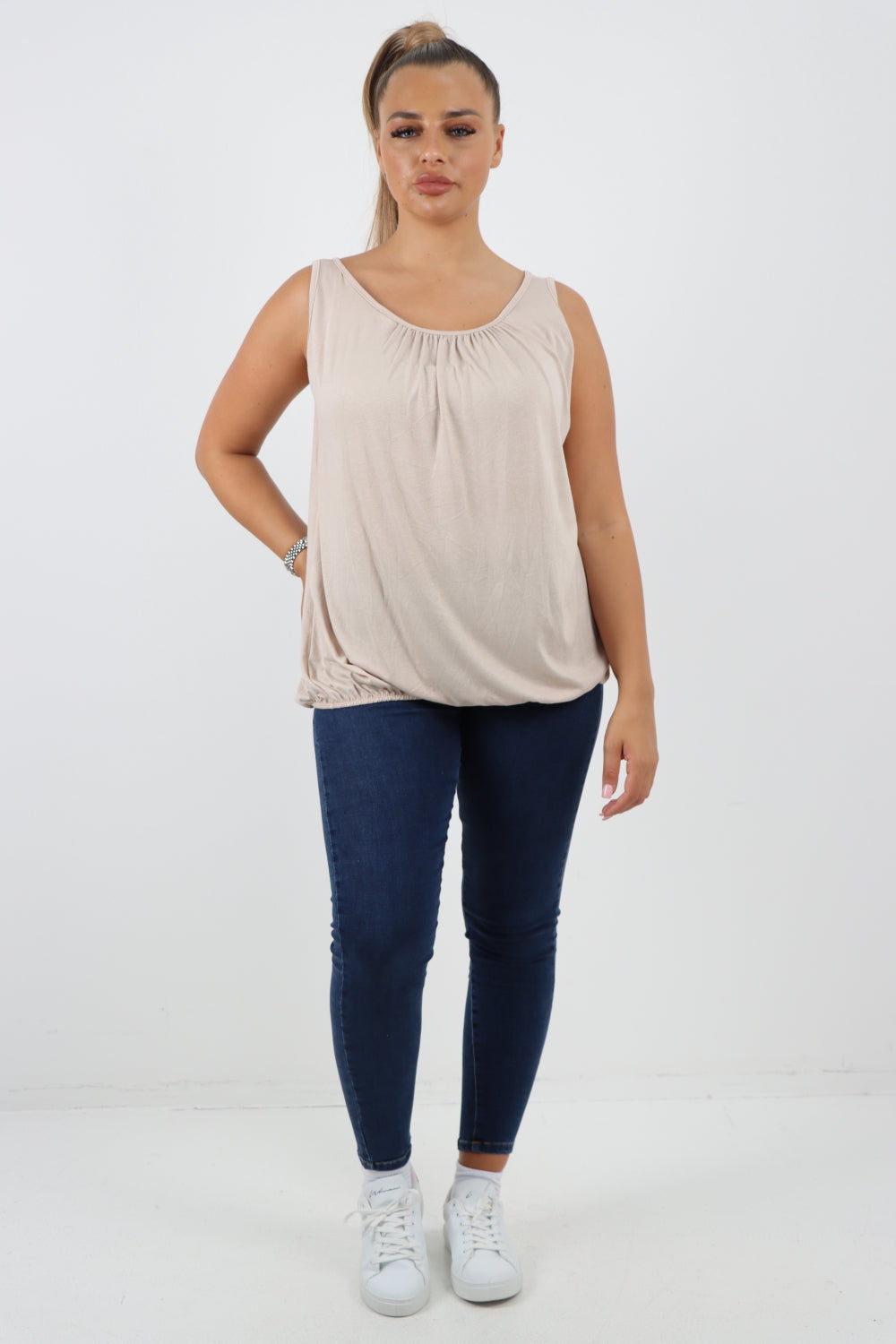 Italian Plain Basic Elasticated Hem Vest top