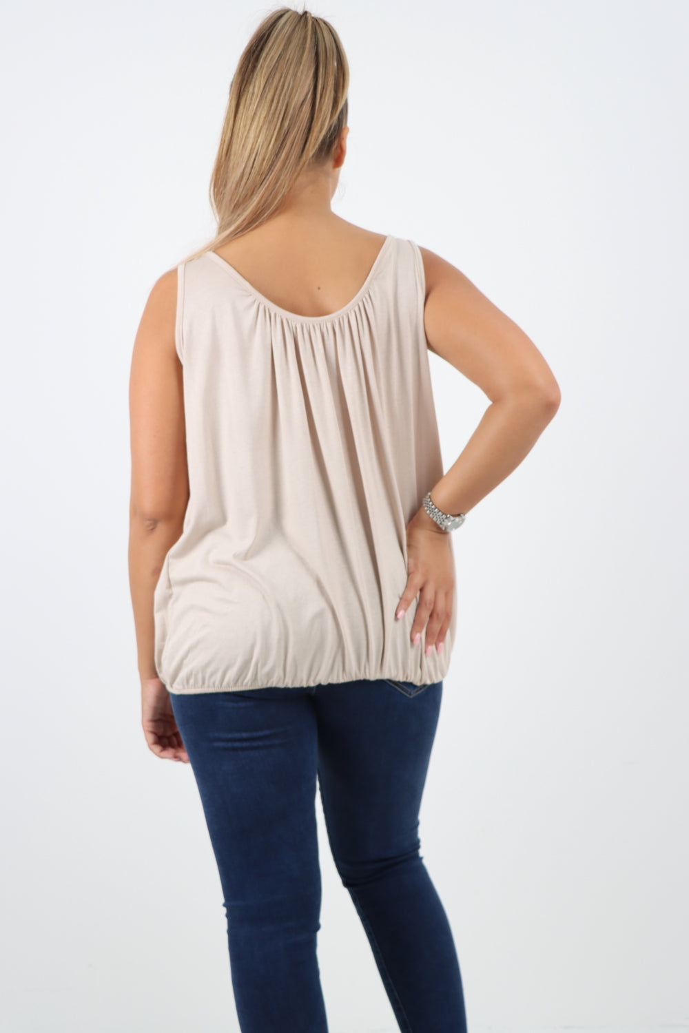 Italian Plain Basic Elasticated Hem Vest top