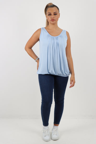 Italian Plain Basic Elasticated Hem Vest top