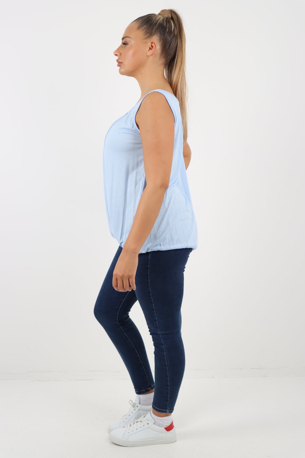 Italian Plain Basic Elasticated Hem Vest top