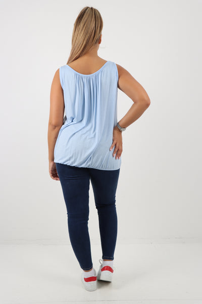 Italian Plain Basic Elasticated Hem Vest top